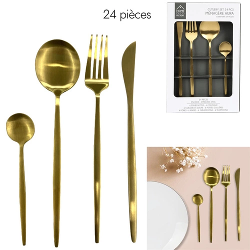 Zestaw sztućców złote Gilded Intesi na 6 osób stal nierdzewna glamour do zmywarki 24 elementy