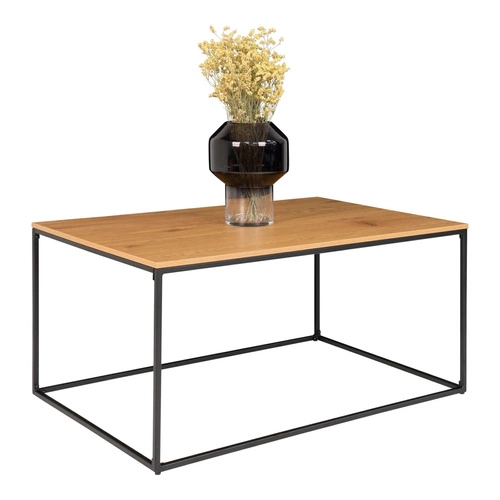 Stolik kawowy Vita prostokątny loftowy do salonu 90x60 cm drewniany z czarnymi nogami Intesi