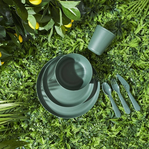 Intesi nowoczesny zestaw sztućców piknikowych z tworzywa na 4 osoby, 12 elementów, można myć w zmywarce