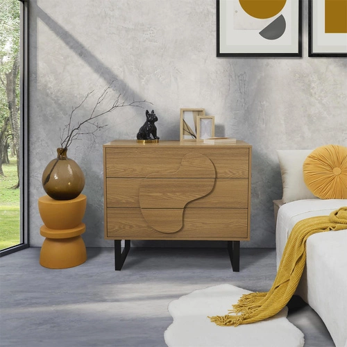 Komoda Calypso nowoczesna z 3 szufladami dąb artisan i czarna do sypialni 120 cm