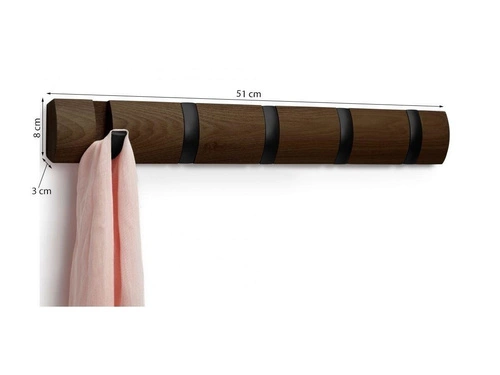 Wieszak ścienny do przedpokoju Umbra Flip Hook brązowy nowoczesny z 5 haczykami 51 cm