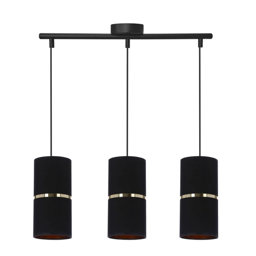 Lampa wisząca Gina czarny 3x60 E27 abażur 12x25 czarny złota folia+złoty pasek