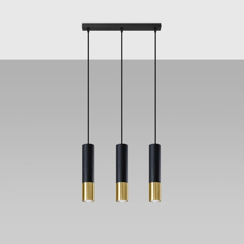 Nowoczesna lampa wisząca Loopez 3L czarna złota nad wyspę do kuchni i jadalni