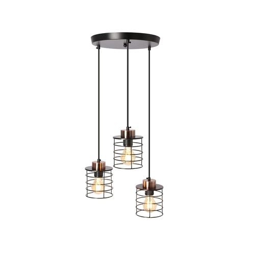 Lampa wisząca Glob czarny+złoty talerz  3x40W E27 klosz czarny