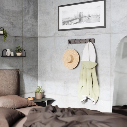 Umbra Flip nowoczesny wieszak ścienny do przedpokoju szary drewniany z 5 haczykami