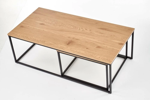 Zestaw 2w1 stolików kawowych loftowych Moxford dąb złoty i czarny do salonu