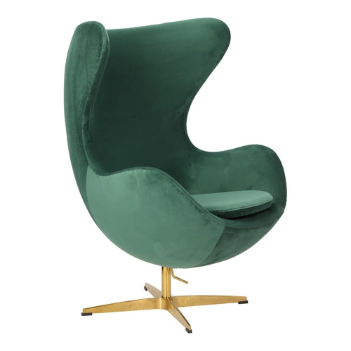 Fotel Jajo Velvet zielony welur obrotowy z funkcją kołyski do salonu na złotej nodze