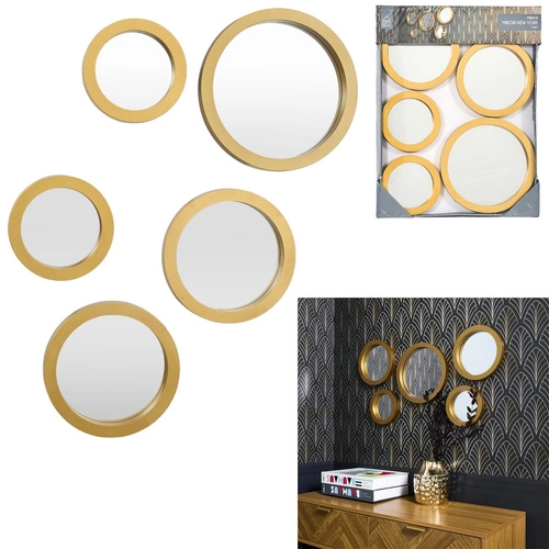 Zestaw 5 okrągłych luster Gilded w złotej ramie dekoracyjnych do przedpokoju