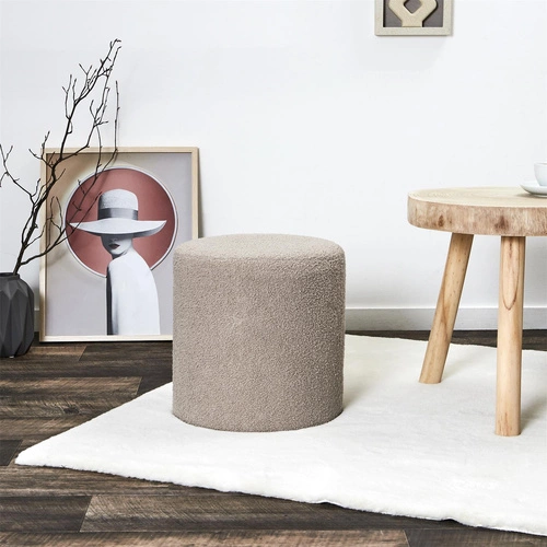 Pufa Rhea boucle beżowa okrągła boho do salonu i przedpokoju Intesi 35 cm siedzisko