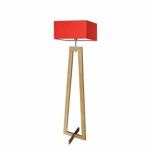 Lampa stojąca do salonu JAWA czerwona z abażurem nowoczesna drewniana Lysne 138 cm