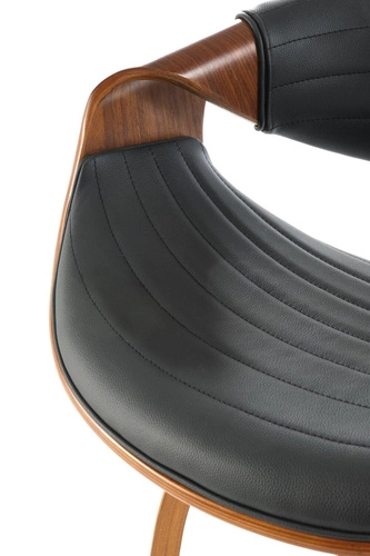 Hoker Analis czarny z oparciem i podłokietnikami do kuchni loftowy orzechowy 63 cm Intesi