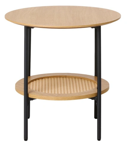 Stolik pomocniczy Pensacola okrągły 50 cm dąb czarny nowoczesny