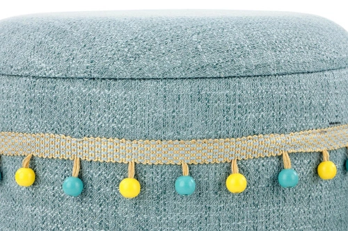 Zestaw 2 niebieskich puf Eblis ze schowkiem okrągłe tapicerowane do salonu i pokoju dziecięcego