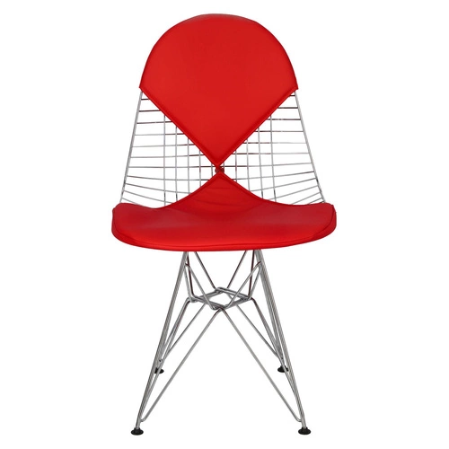 Krzesło metalowe Net Double czerwone do jadalni nowoczesne druciane D2.DESIGN chromowane