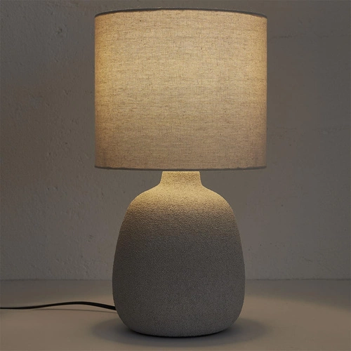 Lampa stołowa Amani ceramiczna szara z bawełnianym abażurem do sypialni i salonu nowoczesna