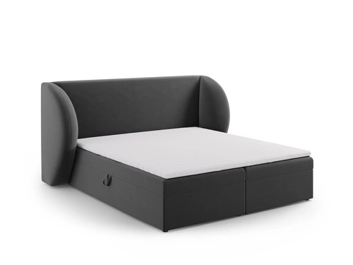 Łóżko tapicerowane Miley szare welurowe 160x200 z pojemnikiem do sypialni nowoczesne