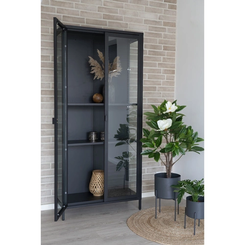 Witryna szklana do salonu Brisbane czarna nowoczesna loftowa metalowa 175 cm Intesi