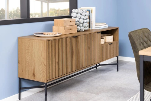 Komoda Jaipur industrialna dąb artisan z szufladą i frezowanym frontem 180 cm do salonu