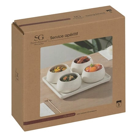 Zestaw do serwowania przystawek Nora biały z ceramiki szkliwionej na okrągłej tacy 5five