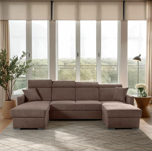 Narożnik Mils U z funkcją spania brązowy  tkanina Soro 28