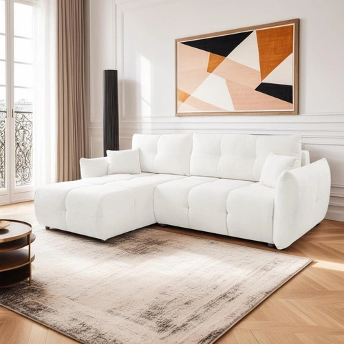 Narożnik z funkcją spania lewy Bode nowoczesny biały z pojemnikiem do salonu Intesi