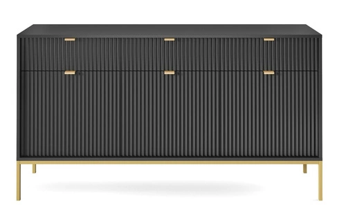 Zestaw mebli do sypialni czarny/złoty Delicious ryflowane fronty