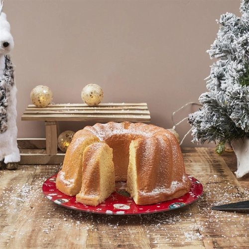 Intesi okrągła taca obrotowa do ciasta szklana czerwona 28cm dekoracyjna do serwowania