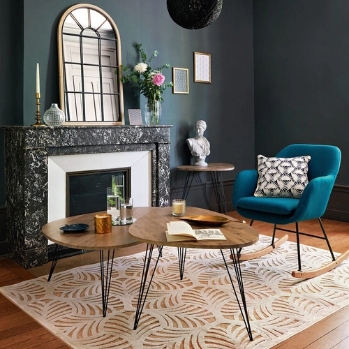 Stolik kawowy Neile owalny drewniany nowoczesny do salonu na trzech nogach Atmosphera