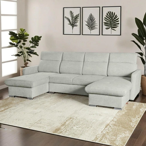 Duży narożnik U Limi z funkcją spania i pojemnikiem szary nowoczesny do salonu