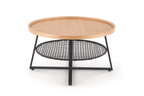 Okrągły stolik kawowy Florence 80 cm skandynawski dębowy z półką do salonu Intesi