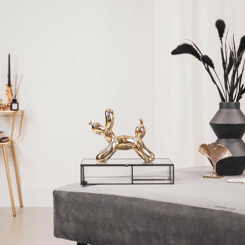 Figurka dekoracyjna Pies balon złoty HV decor nowoczesna na komodę do salonu 18 cm