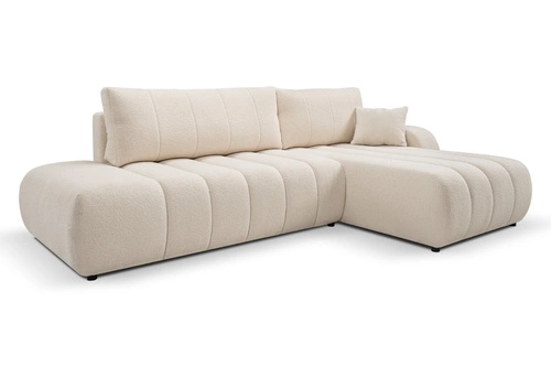 Nowoczesny narożnik z funkcją spania Hobro prawy beżowy do salonu z pojemnikiem