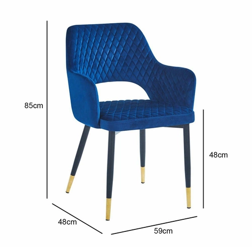 Krzesło tapicerowane Olivia Velvet niebieskie do jadalni nowoczesne z podłokietnikami glamour