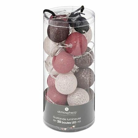 Cotton balls Atmosphera girlanda świetlna LED do sypialni różowo-beżowa 20 kul 4,35 m na prąd