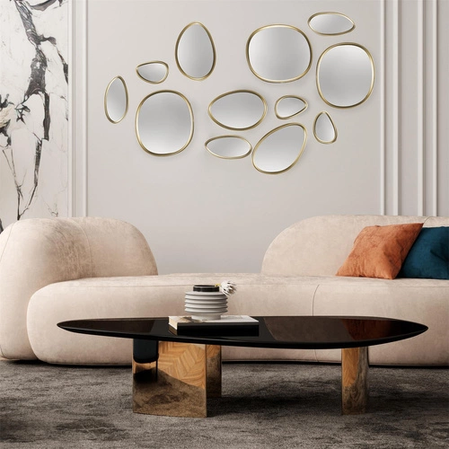 Zestaw 5 owalnych luster dekoracyjnych Organic Shape w złotej ramie do salonu Intesi