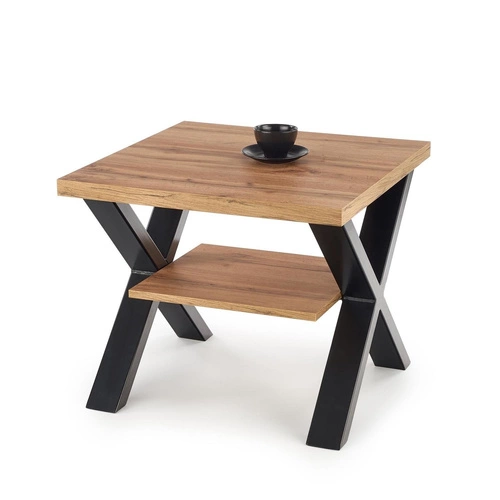 Stolik kawowy Venom S kwadratowy dębowy z półką nowoczesny loft do salonu Intesi 65x65 cm