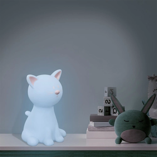 Lampka nocna do pokoju dziecka Cat Night biała nowoczesna przenośna LED z regulacją koloru Intesi