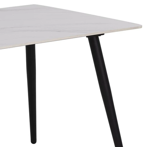 Stół do jadalni Wicklow 140x80 cm biały marmur nowoczesny ceramiczny na czarnych nogach Actona