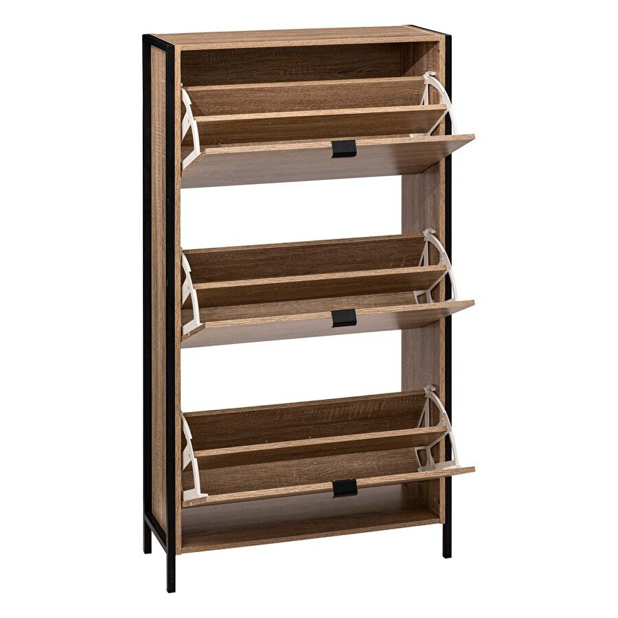 Szafka na buty Aliaj 3-drzwiowa wysoka, loftowa naturalna i czarna do przedpokoju 5five