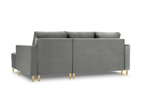 Narożnik z funkcją spania Cartadera Light Grey Velvet Prawostronna kolor nóg złoty