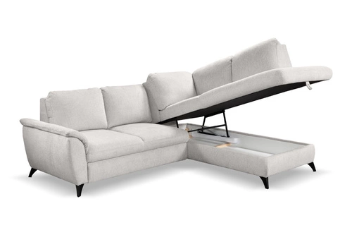 Narożnik z funkcją spania Nevada szary prawostronny nowoczesny do salonu z pojemnikiem