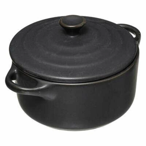 Ceramiczna okrągła kokilka do zapiekania 10 cm z pokrywką i uchwytami czarna 5five simply smart