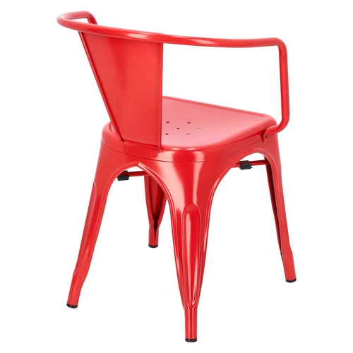 Krzesło metalowe Paris Arms czerwone inspirowane Tolix do jadalni i kuchni z podłokietnikami