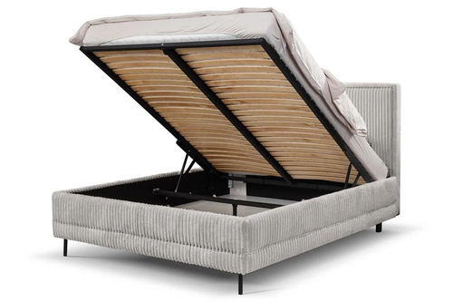 Łóżko tapicerowane Foggy 140x200 szare z pojemnikiem i stelażem do sypialni