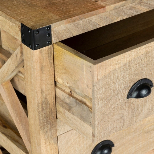 Komoda drewniana z szufladami Silas mango 150 cm do salonu rustykalna Atmosphera