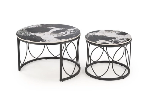 Zestaw 2 okrągłych stolików kawowych Dariam czarny marmur nowoczesny do salonu Intesi