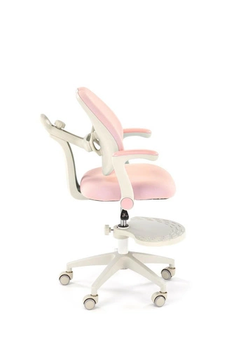 Fotel biurowy ergonomiczny Menara różowy obrotowy z podłokietnikami i podnóżkiem do nauki