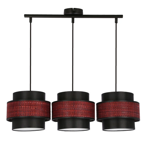 Lampa wisząca Toscana czarna z bordowym abażurem 3-punktowa do salonu lub nad stół