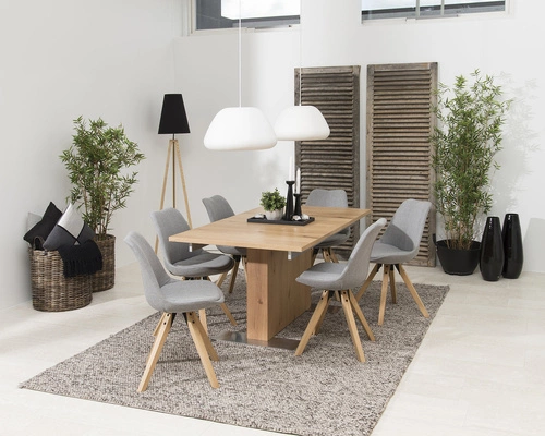 Krzesło tapicerowane Dima Actona jasnoszare skandynawskie do jadalni i salonu na drewnianych nogach