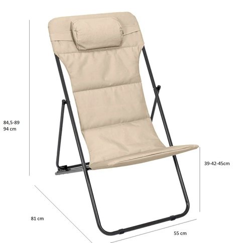 Leżak ogrodowy Grue beżowy składany z regulacją oparcia nowoczesny na taras i plażę Ventos